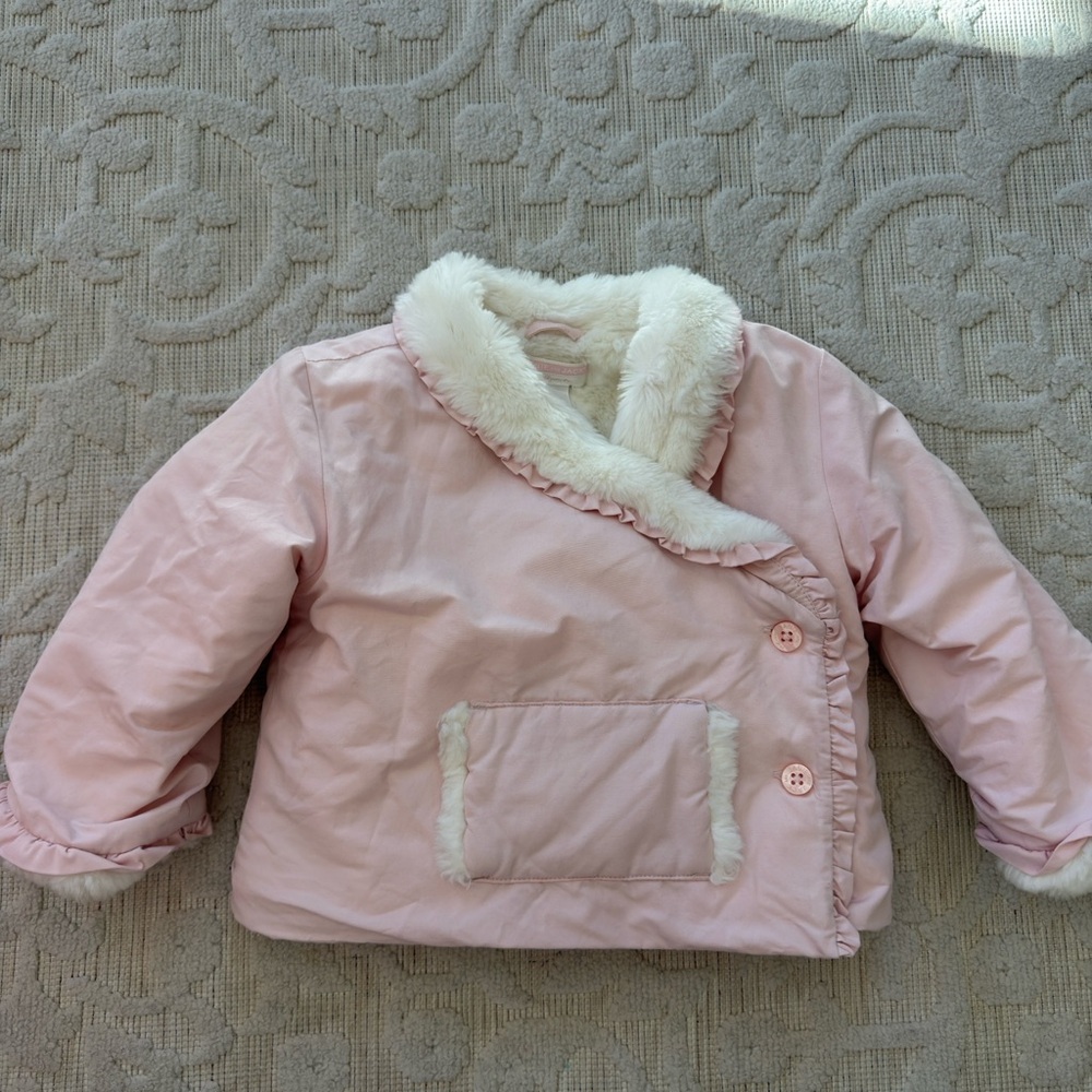 Janie and Jack Cream Baby Jacket with Faux Fur